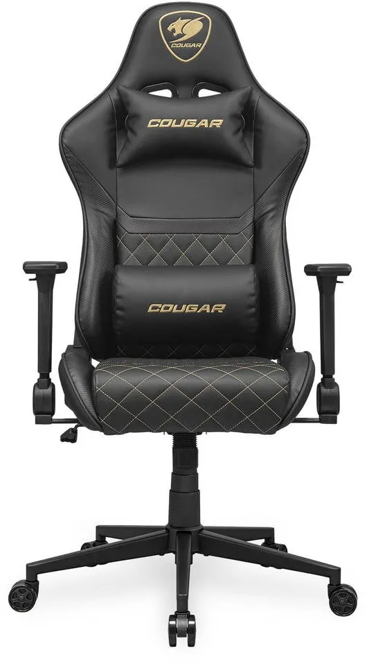 Scaun Gaming Cougar Armor One V2 Gold, Max 120 kg, Cotiere pliabile 4D, Tesatura Negru