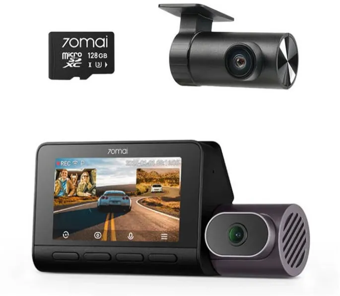 Camera Auto 70mai DVR T800 4K , Senzori Sony Starvis 2 , cu 3 obiective (Fata 4K +Interior 1080p )+ camera spate RC41 4K, Display 1.4",Card Micro SD 256GB inclus , 146 FOV, ADAS, GPS, Night Vision,Wi-Fi