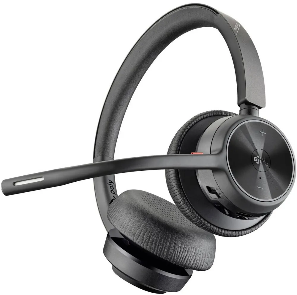 Casti Over-Head Poly PC wireless Poly Voyager 4320-M, dongle bluetooth BT700/cablu USB-A la USB-C, autonomie max. 24 h, raza de acoperire max. 50 m, certificate Microsoft Teams, cu husa de transport, negru