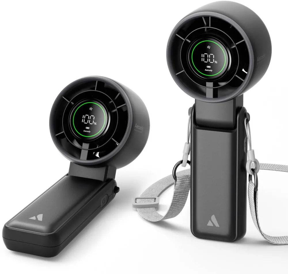 AECOOLY Ventilator portabil de mana manual Halo 02, negru, 3600 mAh, compact