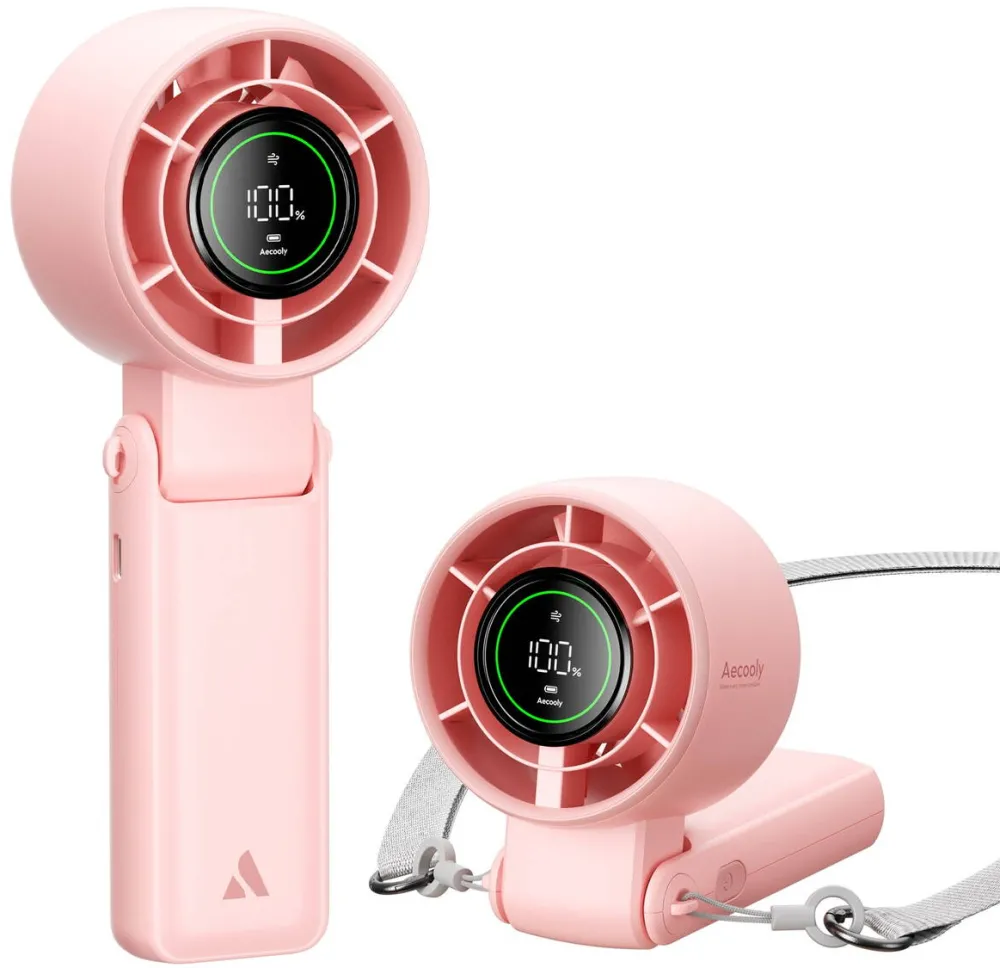 AECOOLY Ventilator portabil de mana Halo 02, roz, 3600mAh, 5 viteze