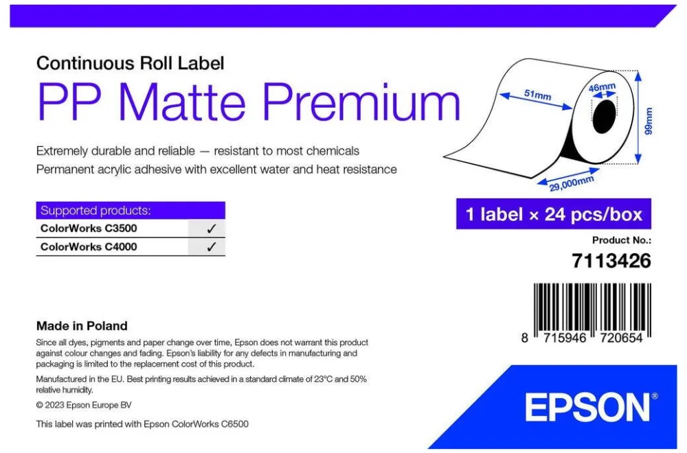 Banda etichete Epson Hartie copiator Epson 7113426 alb, set 24 unitati
