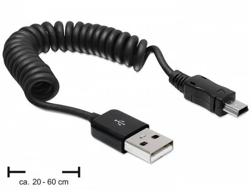 DELOCK Cablu USB M - mini USB M, 0.6m, spiralat, negru