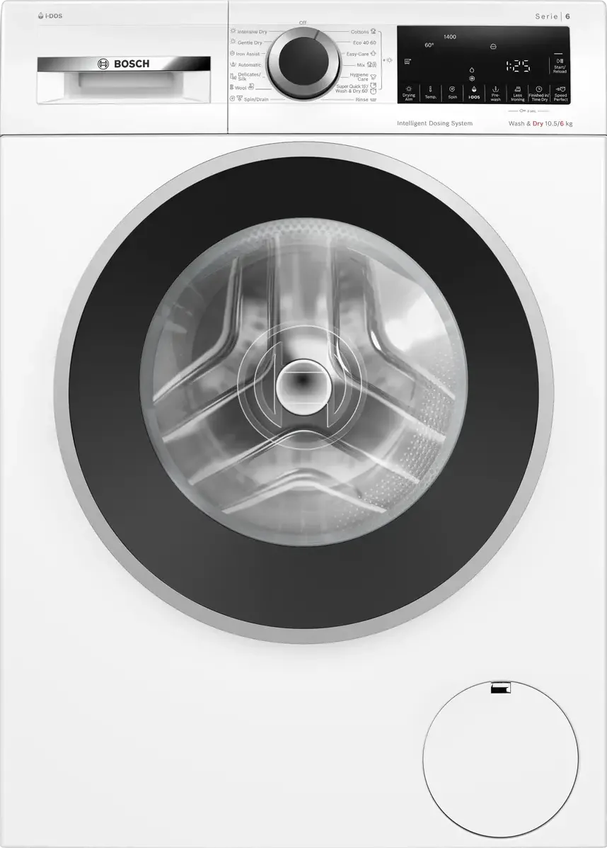 BOSCH Masina de spalat rufe cu uscator Bosch WNG254A0BY, Spalare 10.5 kg, Uscare 6 kg, Clasa A, i-DOS, Iron Assist, AutoDry, Speed Perfect, Motor EcoSilence Drive, 60 cm, Alb