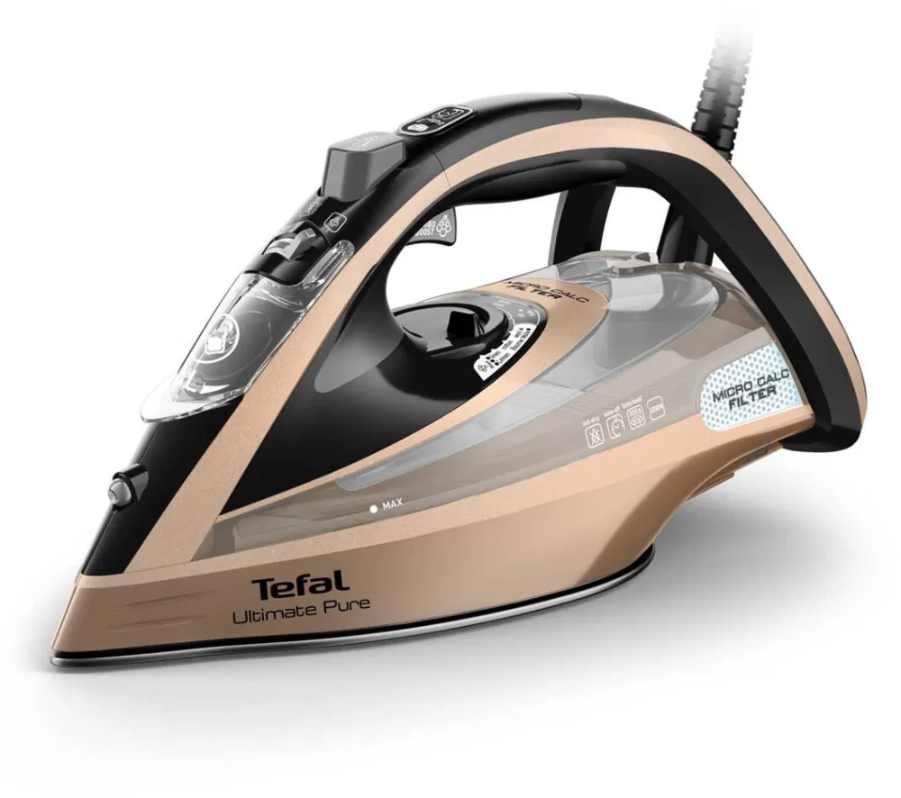 TEFAL Ultimate Pure FV9852E0 iron Dry & Steam iron Durilium AirGlide Autoclean soleplate 3200 W Negru, Cupru