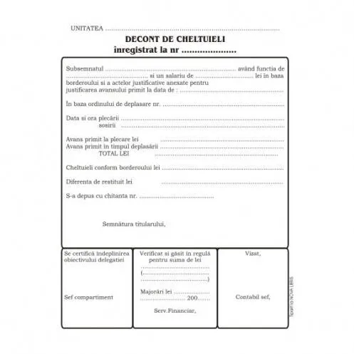 Formulare tipizate Decont de cheltuieli, format A5, 100 coli/carnet