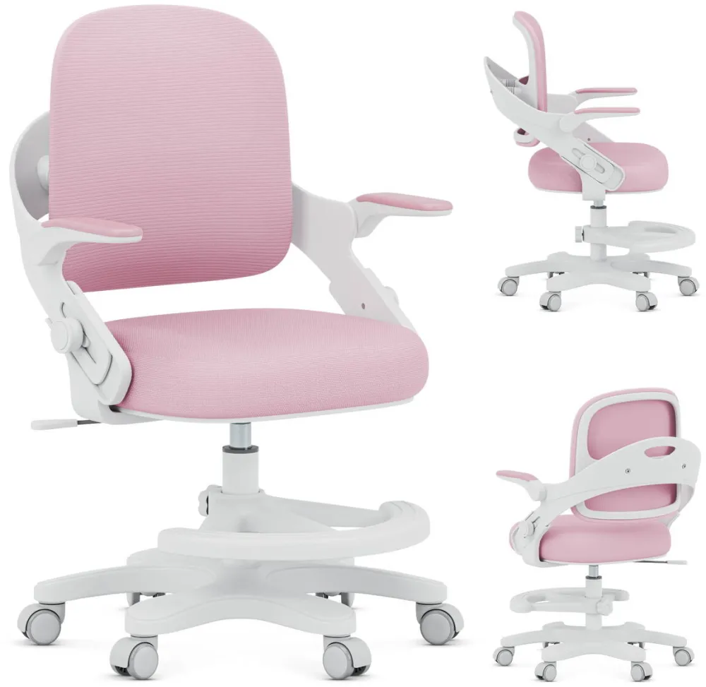MARK ADLER Scaun de Birou pentru Copii, Mark Adler, Junior 4.3, Pivotant, reglabil, ergonomic, cu role silentioase, pentru inaltimi de 90–150 cm, tesatura din plasa, asamblare fara suruburi, roz