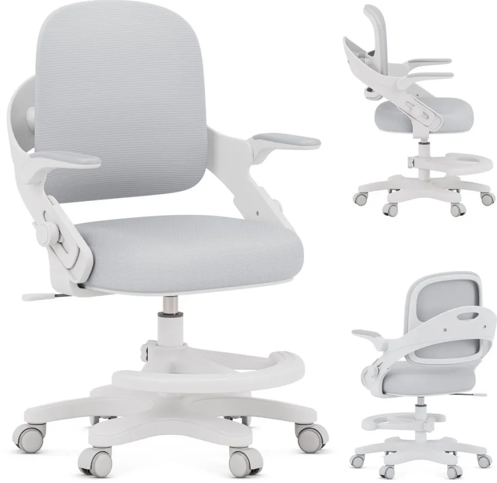 MARK ADLER Scaun de Birou pentru Copii, Mark Adler, Junior 4.3, Pivotant, reglabil, ergonomic, cu role silentioase, pentru inaltimi de 90–150 cm, tesatura din plasa, asamblare fara suruburi, gri