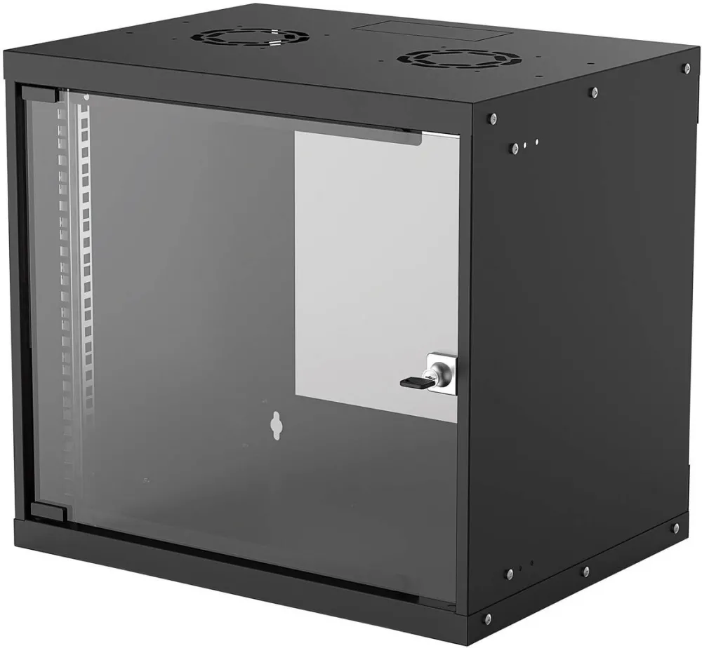 Rack Intellinet Network Cabinet, Wall Mount (Basic), 9U, 400mm Deep, Black, Flatpack, Max 50kg, Glass Door, 19", Parts for wall installation not included
