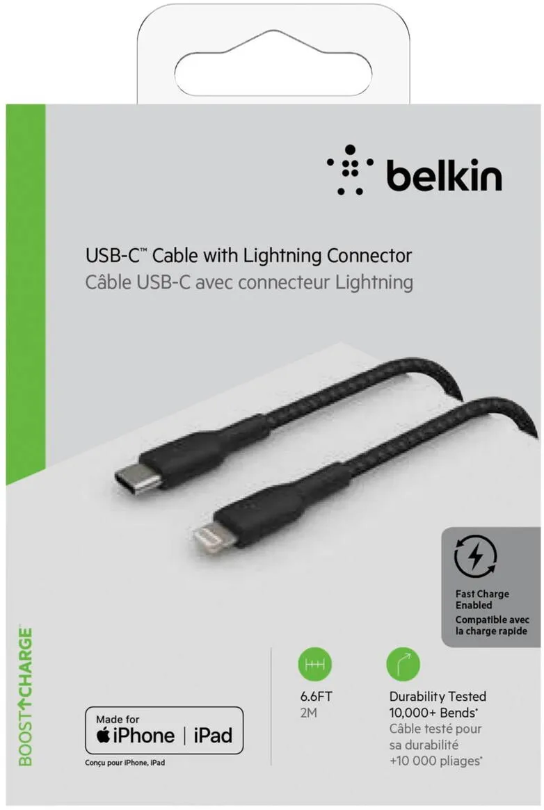 BELKIN Cablu Date Lightning/USB-C Cable 2m braided, mfi cert., black