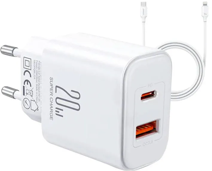 Joyroom Incarcator JR-TCF05 Flash, 20W + cablu C la L 1m (alb)