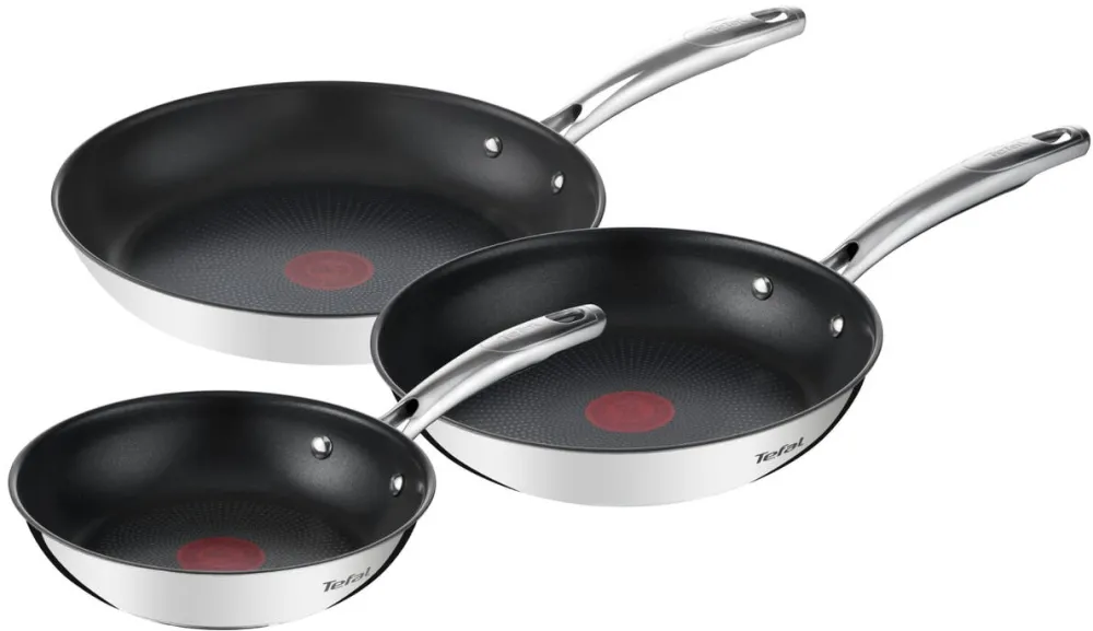 TEFAL Set de tigai cu 3 piese Tefal Duetto+ G732S334 de 20/24/28 cm, inductie, invelis antiaderent, exterior inox, argintiu