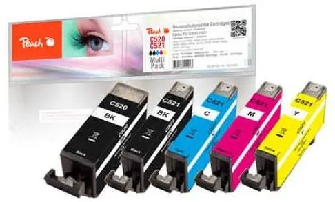 Cartus Imprimanta Peach PGI-520/CLI-521 MultiPack, reconditionate, compatibile cu Pixma, 1x19ml/4x9ml, Multicolor, 5 buc