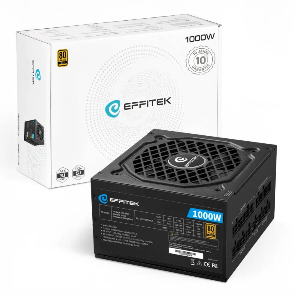 Sursa PC EFFITEK Zasilacz 1000W Gold ATX 3.1, PCI 5.1 Modular