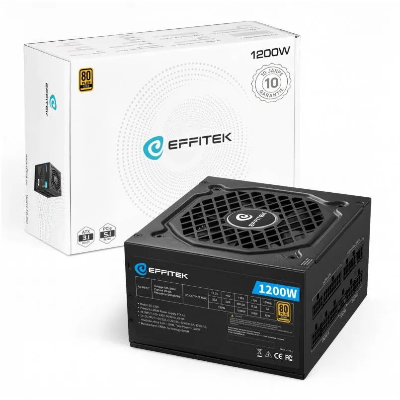 Sursa PC EFFITEK Zasilacz 1200W Gold ATX 3.1, PCI 5.1 Modular
