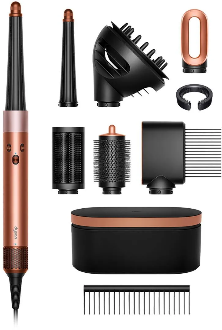 Dyson Ondulator multistyler HS08 Airwrap i.d.™, cu difuzor, conexiune Bluetooth, 3 trepte de viteza, 3 trepte de temperatura, Amber silk / Pink champagne