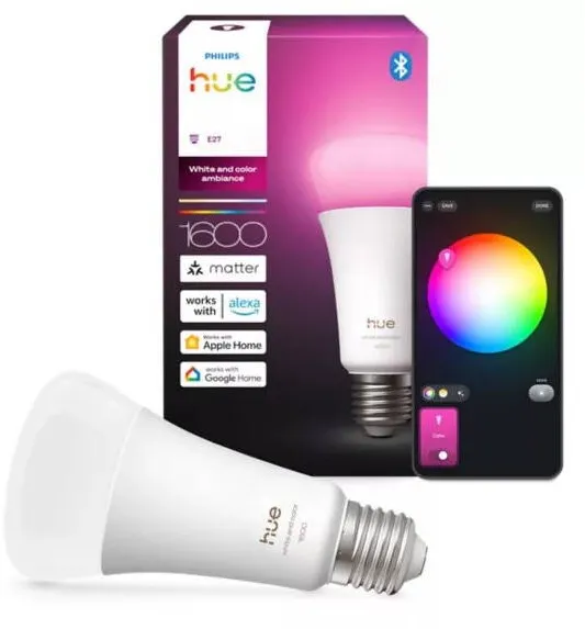 Philips Hue Bec LED RGBW smart 11.8 W (100 W) PHILIPS Hue, E27, Bluetooth, Zigbee, 1600 lm, A60, 1.000-20.000 K, RGBW, control vocal, lumina alba si colorata, clasa energetica D