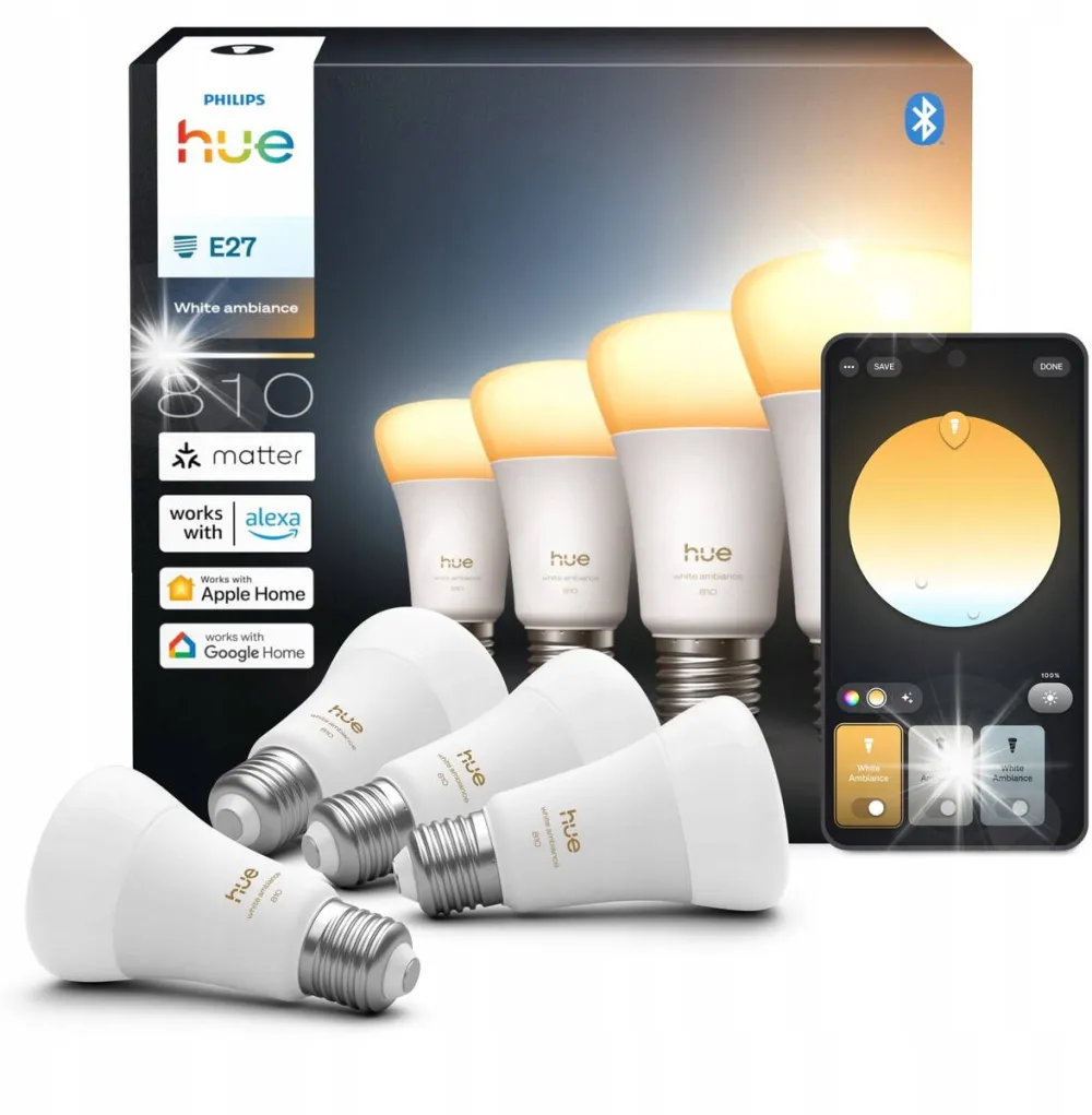 Philips Hue Becuri inteligente Philips Hue A60 E27, alb, set 4 bucati