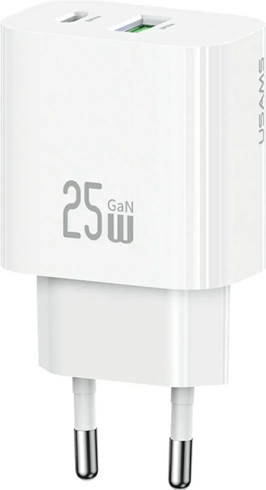 USAMS Incarcator retea rapid USAMS CC315 T65, 25W, 3A, 1xUSB-C, 1xUSB-A, Alb