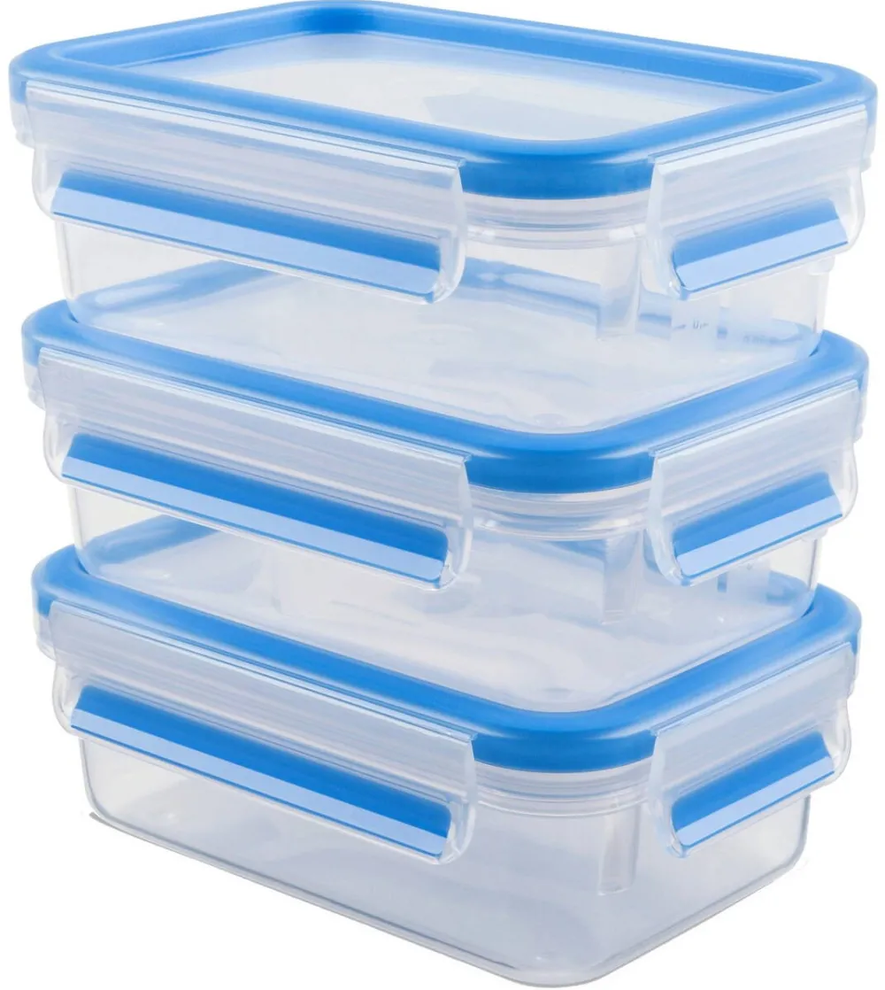 Emsa CLIP & CLOSE food storage containers 0.55 liters (transparent/blue, rectangular, 3 pieces)