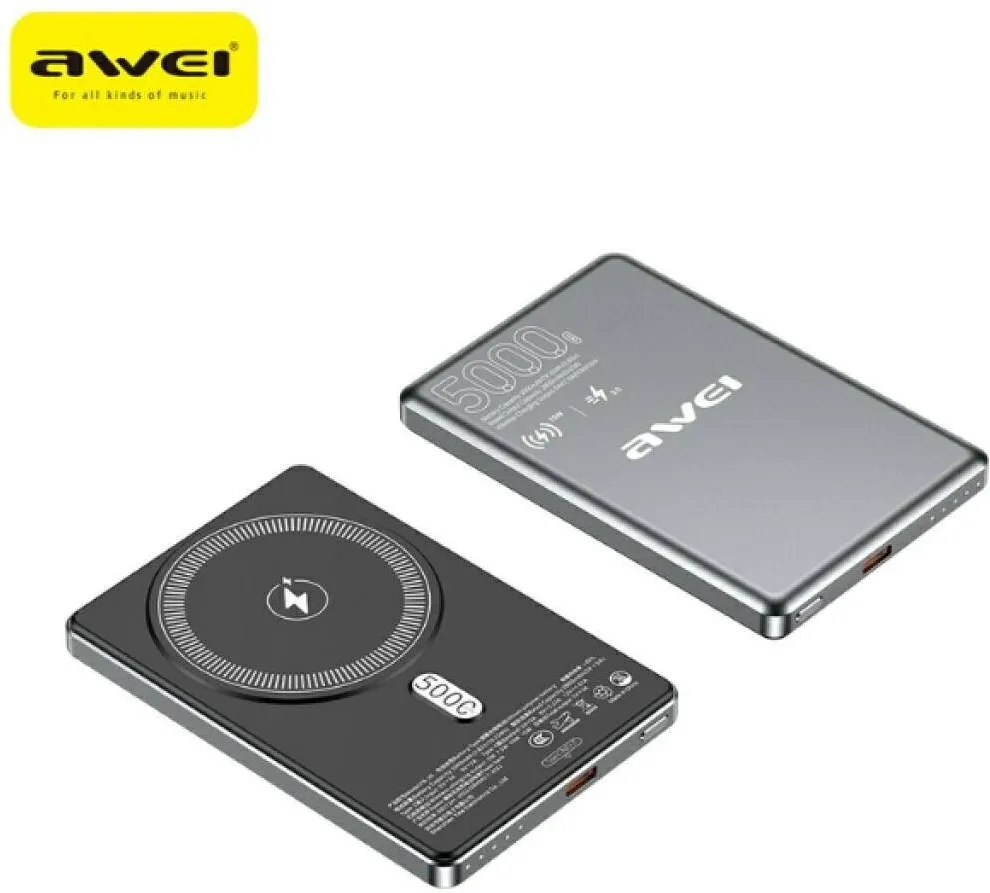 AWEI Powerbank Awei PA-30 5000mAh indukcyjny, gri, 99,5x65,7x9,7mm