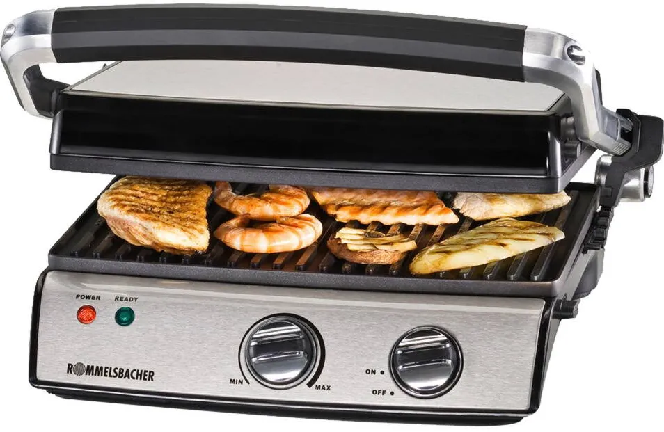 Gratar electric de contact ROMMELSBACHER KG 2020 inox negru 2000 W
