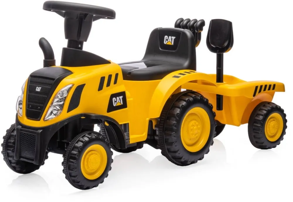Milly Mally Tractor de jucarie cu remorca CAT, galben si negru, 45x28x56cm, pentru copii 12-36 luni