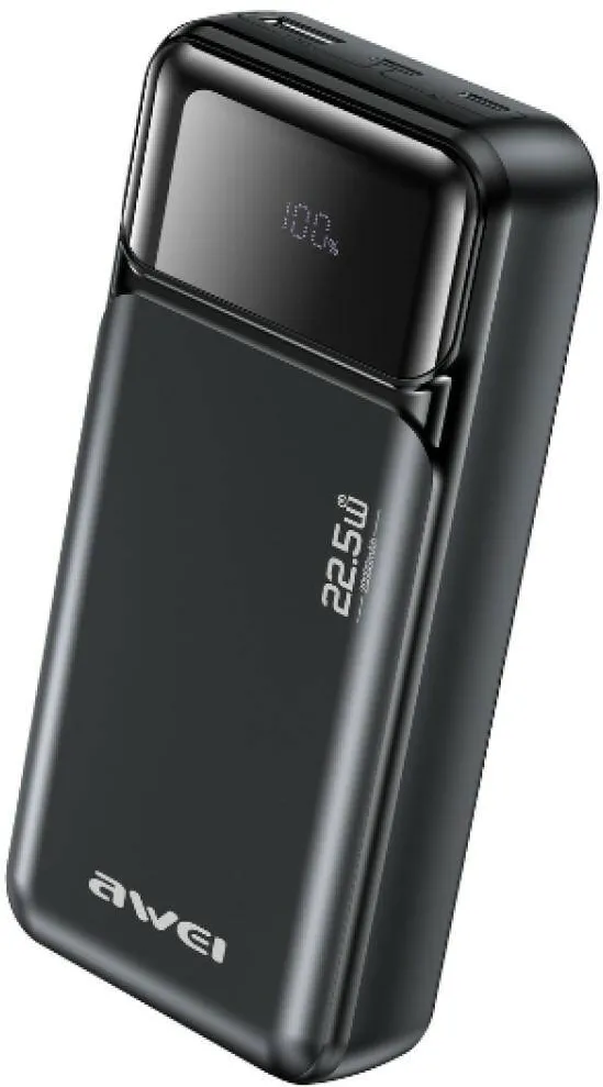 AWEI Baterie externa portabila Awei PA-92, 20000 mAh, 22.5W, 2xUSB-C, 1x USB-A, Display LED, Negru