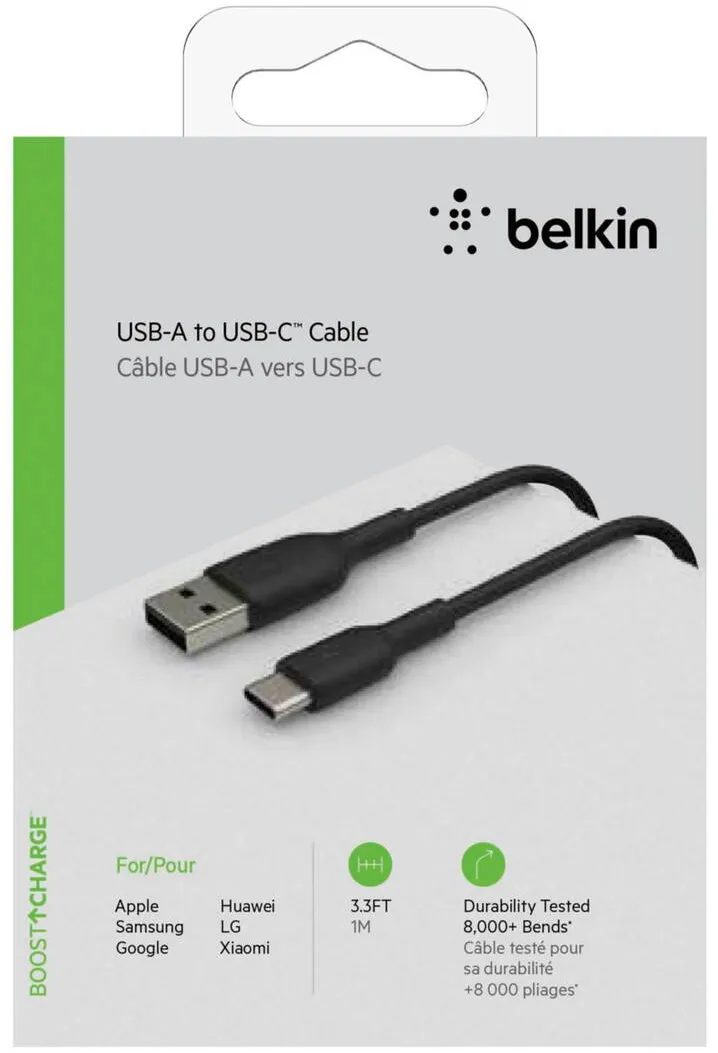BELKIN Cablu Date USB-C/USB-A Cable 1m PVC, black CAB001bt1MBK