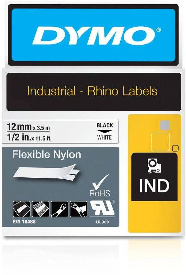 Consumabil Termic Dymo Rhino Band Nylon 12mmx3.5m Negru->Alb