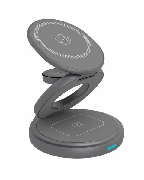 Suport incarcare 3 in 1 RaidSonic Icy Box IB-SH101-CH pliabil magnetic pentru telefon, casti si smartwatch aluminiu