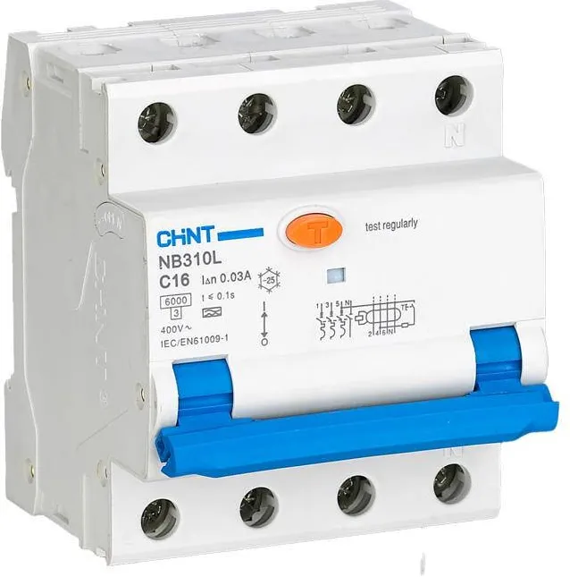 Chint Circuit breaker RCBO, NB310L/3N, 3P+N, C20, 30mA, A, 6kA