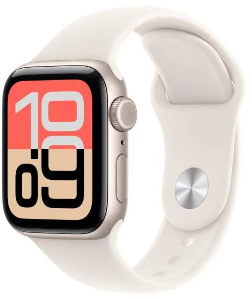 Smartwatch Apple Watch SE 3 (2025) Aluminium, 1.57 inch, 5G, Curea Silicon S/M, Starlight - Starlight Sport Band