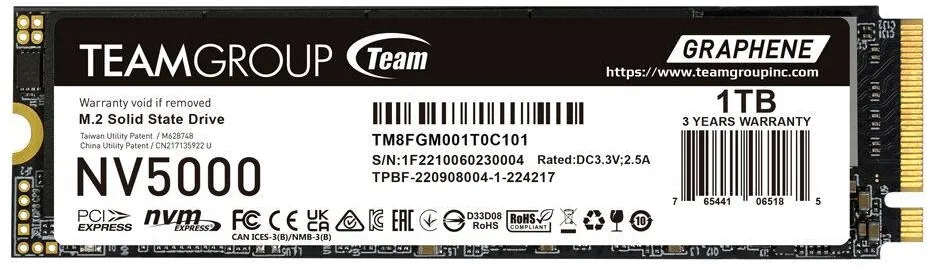 SSD Team Group Team Group NV5000 1 TB SSD PCIe 4.0 x4 NVMe | M.2 2280 | Graphene Heatsink