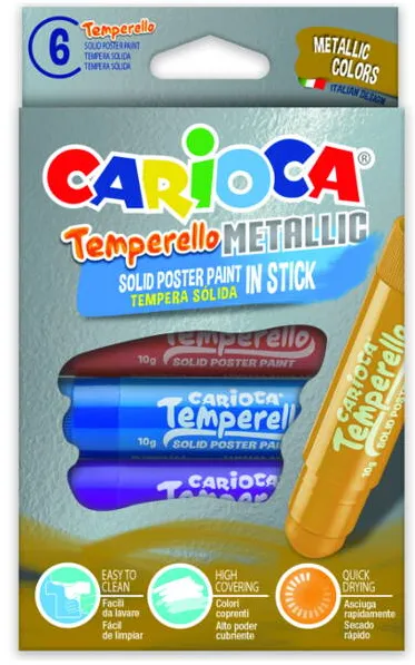 Carioca Creioane tempera metalizate, lavabile, 6 culori/cutie, CARIOCA Temperello Metallic
