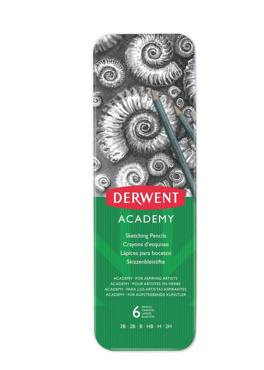 DERWENT Creioane Grafit 3B-2H DERWENT Academy, cutie metalica, 6 buc/set, negru