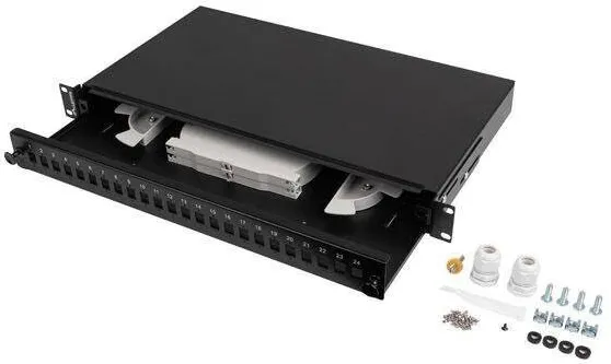 Accesoriu Retea LANBERG Cutie de distributie fibra optica Lanberg 24xSC Simplex / 24xLC Duplex RACK 19" 1U Negru + accesorii