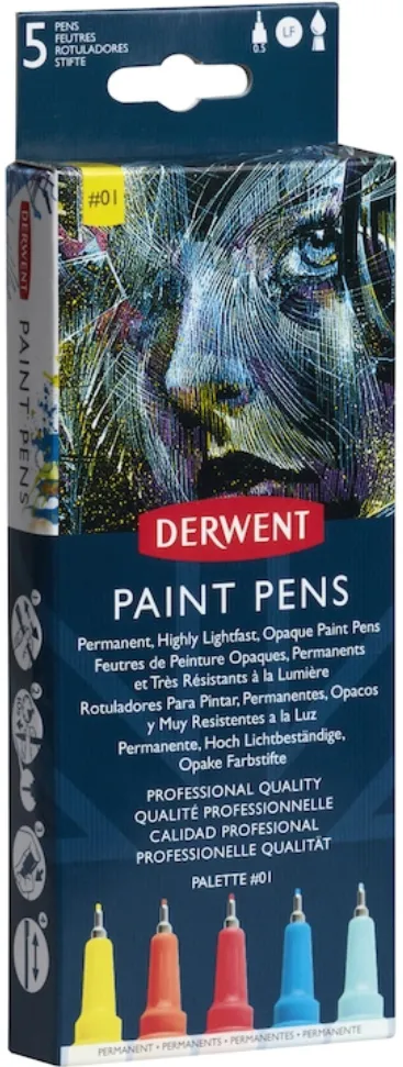 DERWENT Liner Derwent Professional, 0.5 mm, pentru suprafete multiple, 5 buc/set, culori mate, varianta 1