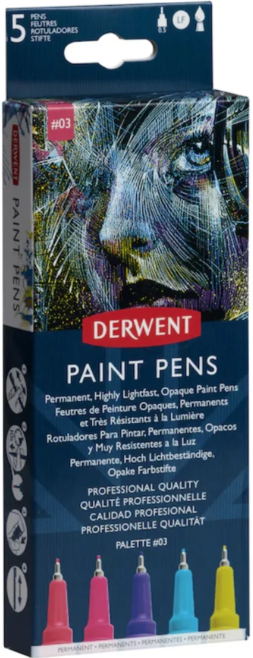 DERWENT Liner Derwent Professional, 0.5 mm, pentru suprafete multiple, 5 buc/set, culori mate, varianta 3
