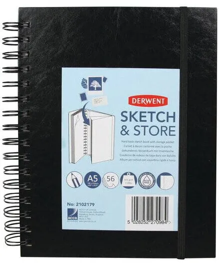 DERWENT Caiet pentru schite si desen DERWENT Professional, A5, cu spira, 56 coli, 165gsm, mapa inclusa, hart