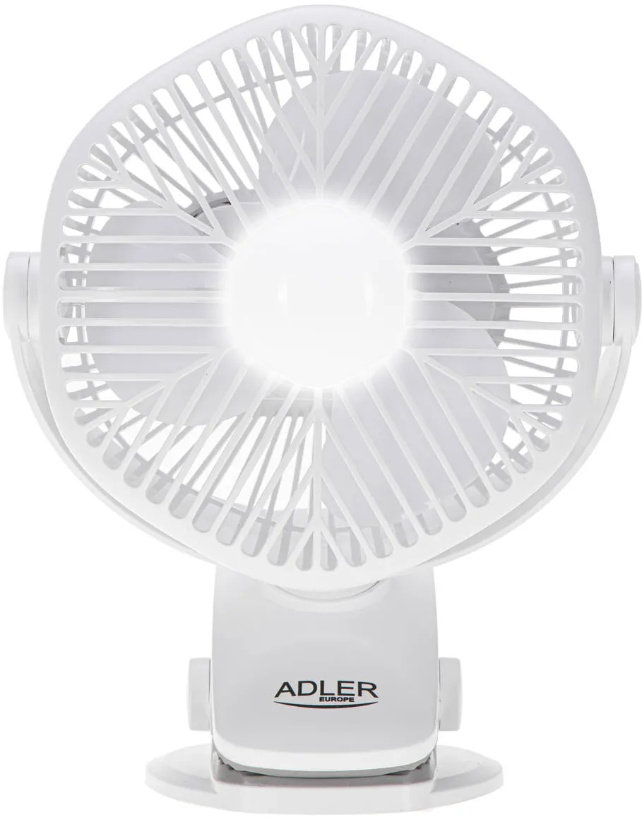Adler AD 7335 Rechargeable fan with clip, 12.7 cm, White