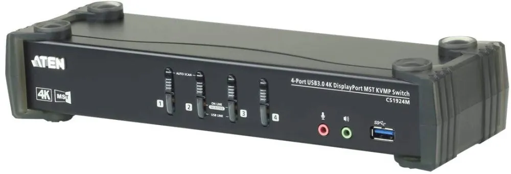 Switch KVM ATEN CS1924M-AT-G 4-Port USB3.0 4K DisplayPort KVMP Switch with Built-in MST Hub