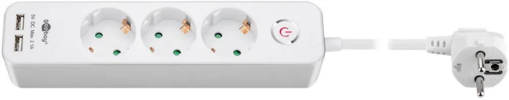 GOOBAY 41264 3-Way Power Strip with Switch and USB, White