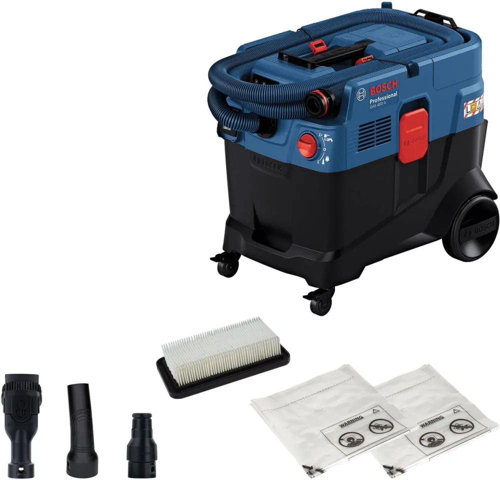 Aspirator BOSCH Aspirator industrial umed/uscat Bosch Professional GAS 400 A, putere 1200 W, rezervor 28 l, volum net apa in rezervor 20 l, clasa praf L, flux aer 71.5 l/s, sistem AFC de curatare al filtrului
