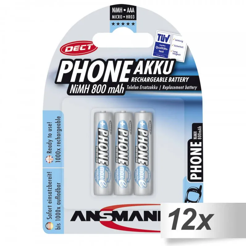 Ansmann Acumulator/Incarcator 12x3 maxE NiMH bat. Micro AAA 800 mAh DECT PHONE