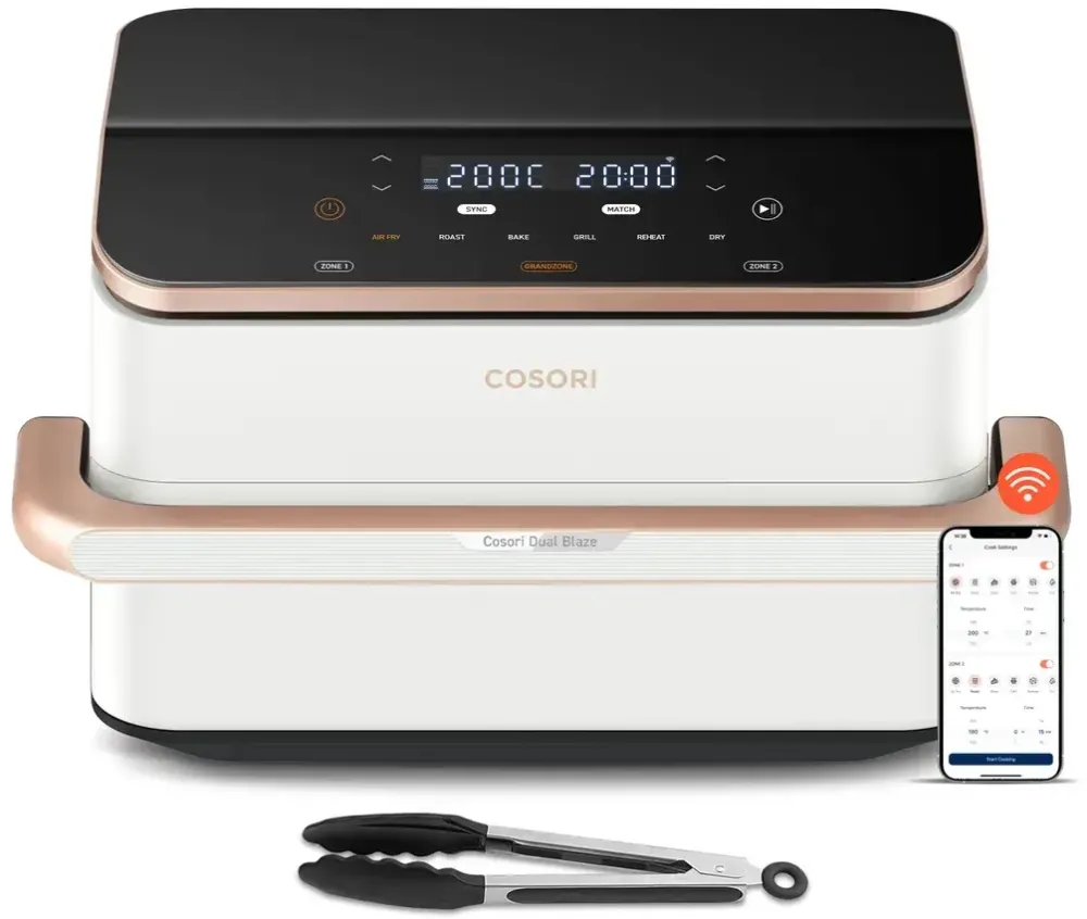 Friteuza cu Aer Cald Cosori Friteuza cu aer cald dubla Cosori Dual Blaze TwinFry CAF-TF101S, 10 L, 6 programe, 35-240°C, Timer, ThermoIQ, Alb