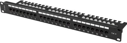 Accesoriu Retea LANBERG Panou de patch 24 porturi 1U 19" Kat.6 UTP cu organizator cabluri, negru