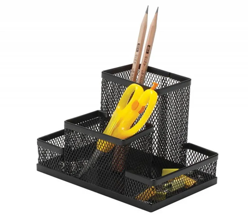 Q-CONNECT Organizer metalic Mesh, de birou, 4 compartimente, Q-Connect - negru