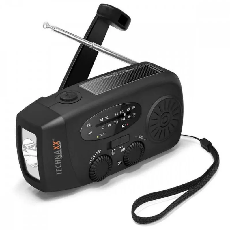 Technaxx Radio portabil Technaxx TX-238, ABS, incarcare solara, lanterna LED, 130x48.5x62mm, negru
