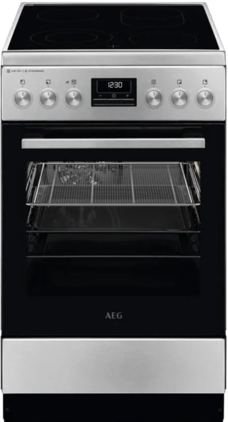 AEG Aragaz AEG CCB56490BM, Vitroceramica, 4 zone de gatit, SteamBake, AirFry, Timer cu display electronic, Grill, Clasa A, 50 cm, Inox